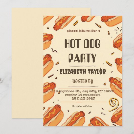 Invitation à une fête de Hot Dog – Célébration de (Devant / Derrière)