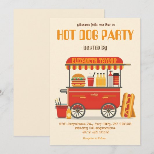 Invitation à une fête de Hot Dog – Célébration de  (Devant / Derrière)