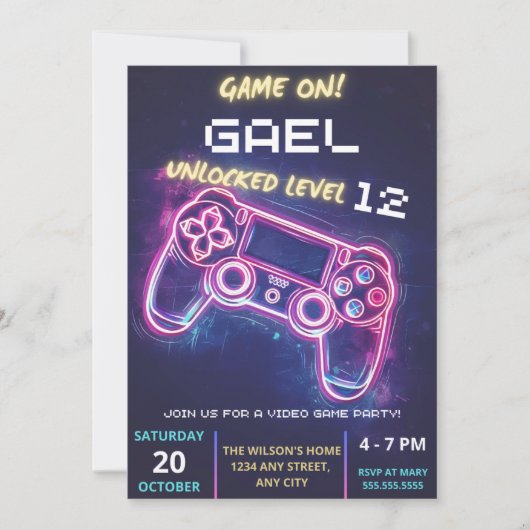 Invitation à une fête de jeu vidéo, invitation d'a (Devant)
