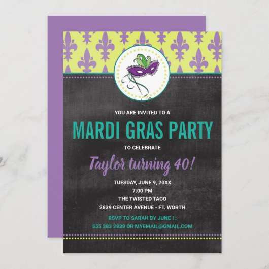 Invitation à une fête de Mardi Gras (Devant / Derrière)