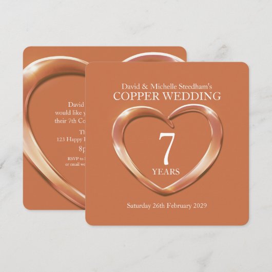 Invitation à une fête de mariage en cuivre pour 7  (Devant / Derrière)