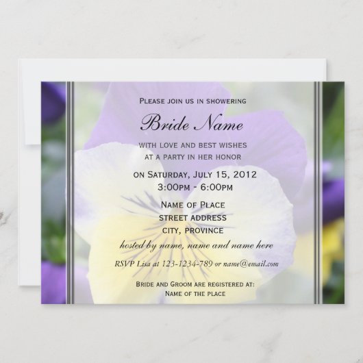 Invitation à une fête de mariage, fleur de pensée  (Devant)