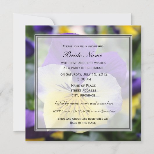 Invitation à une fête de mariage, fleur de pensée (Devant)