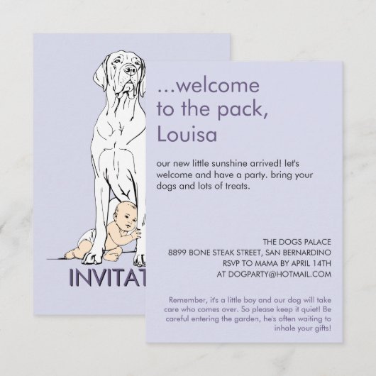 Invitation à une fête de naissance pour un Great D (Devant / Derrière)