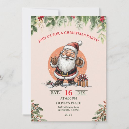 Invitation à une fête de Noël avec le Père Noël mi (Devant)