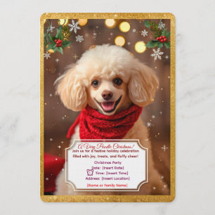 Invitation à une fête de Noël avec un Caniche mign