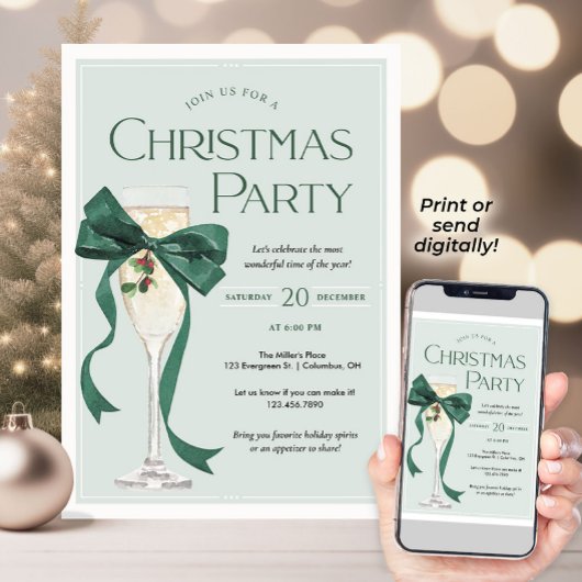Invitation à une fête de Noël avec un nœud vert