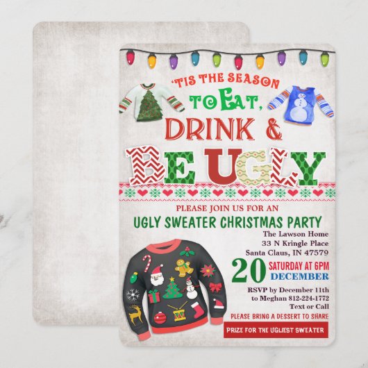 Invitation à une fête de Noël avec un pull moche (Devant / Derrière)