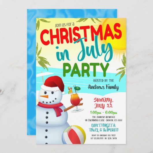 Invitation à une fête de Noël en juillet (Devant / Derrière)