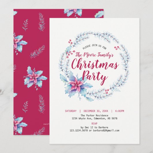 Invitation à une fête de Noël / Fête florale (Devant / Derrière)