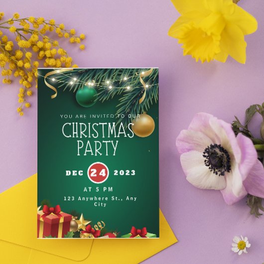 Invitation à une fête de Noël moderne verte et rou