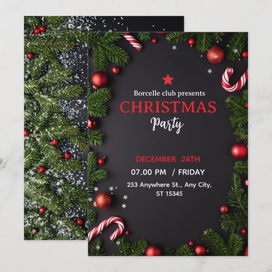 Invitation à une fête de Noël rustique avec un bea (Devant / Derrière)