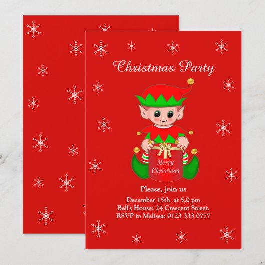 Invitation à une fête de Noël sur fond rouge avec  (Devant / Derrière)