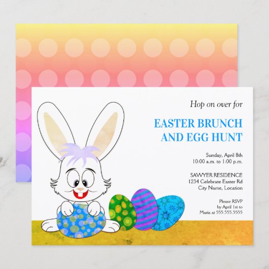 Invitation à une fête de Pâques avec un lapin mign (Devant / Derrière)