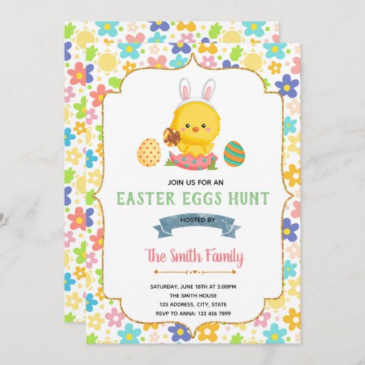 Invitation à une fête de Pâques avec un poulet mig (Devant / Derrière)