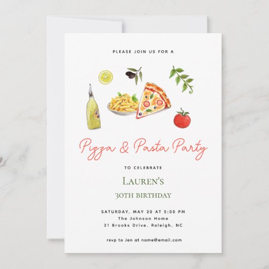 Invitation à une fête de pâtes et de pizzas (Devant)