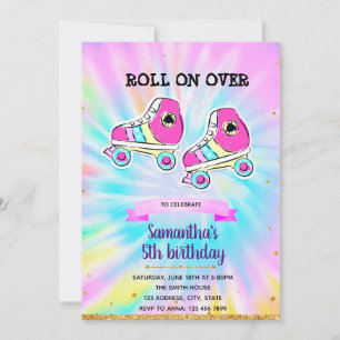 Invitation à une fête de patin à roulettes tie dye
