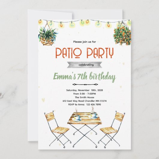 Invitation à une fête de patio (Devant)