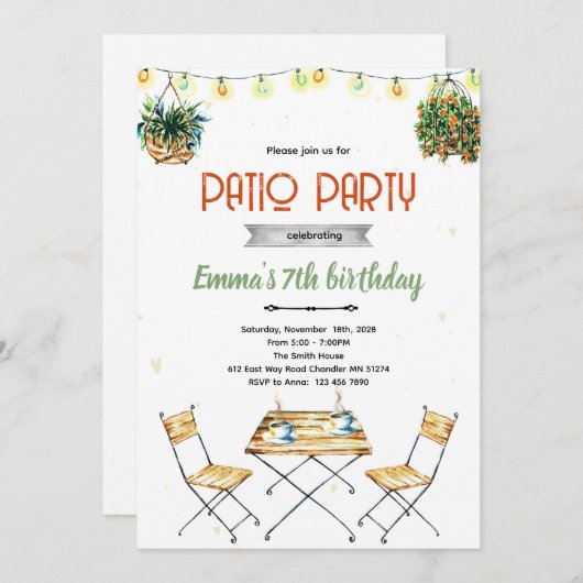 Invitation à une fête de patio (Devant / Derrière)