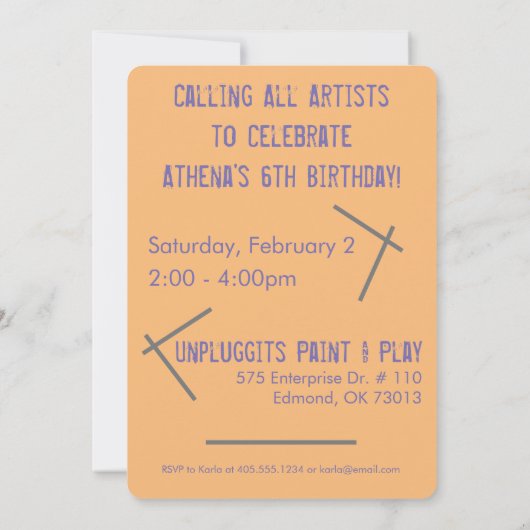 Invitation à une fête de peinture artistique pour (Dos)