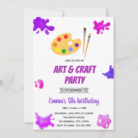 Invitation à une fête de peinture d'art violet (Devant)