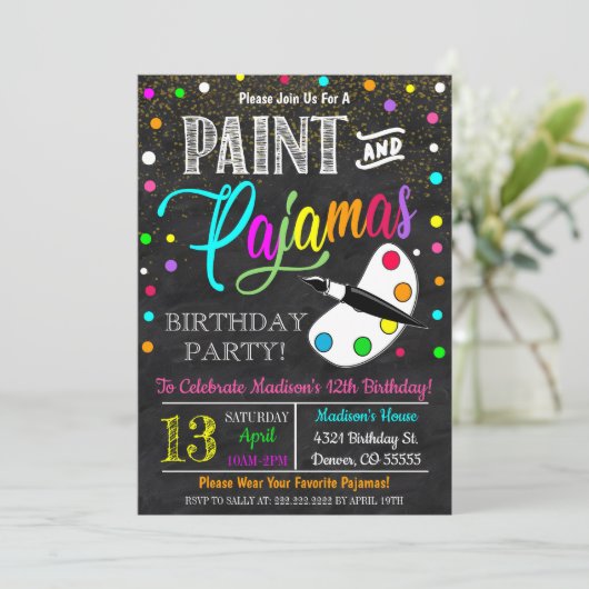 Invitation à une fête de peinture et de pyjamas (Debout devant)