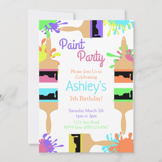 Invitation à une fête de peinture, fête d'art, ann (Devant)