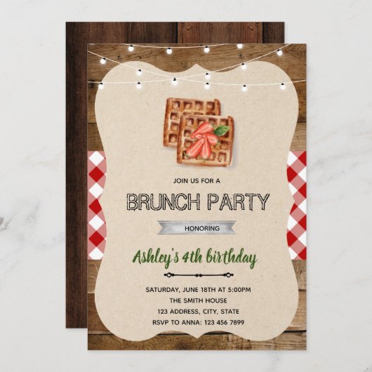 Invitation à une fête de petit-déjeuner aux gaufre (Devant / Derrière)