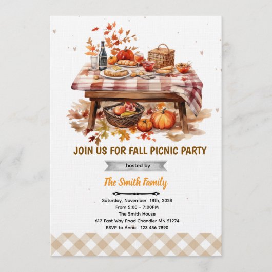 Invitation à une fête de pique-nique d'automne (Devant)