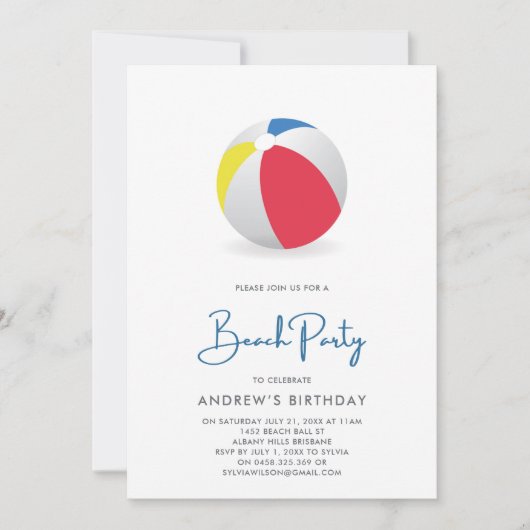 Invitation à une fête de piscine avec ballon de pl (Devant)