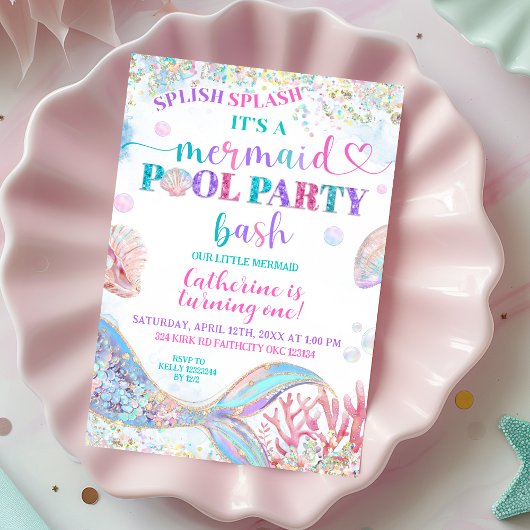 Invitation à une fête de piscine de sirène