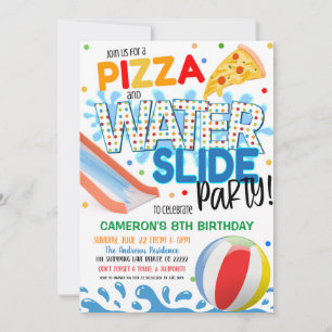Invitation à une fête de pizza et de toboggan aqua