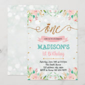 Invitation à une fête de premier anniversaire flor (Devant / Derrière)