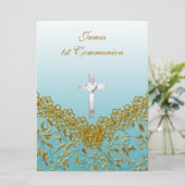 Invitation à une fête de première communion bleue (Debout devant)