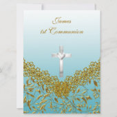 Invitation à une fête de première communion bleue (Devant)