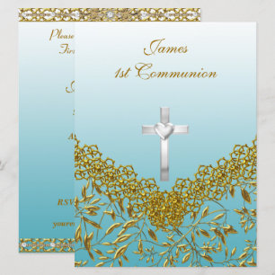 Invitation à une fête de première communion bleue