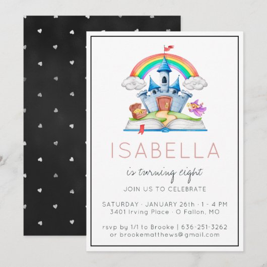 Invitation à une fête de princesse de conte de fée (Devant / Derrière)
