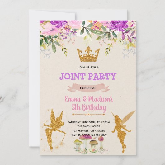 Invitation à une fête de princesse fée (Devant)