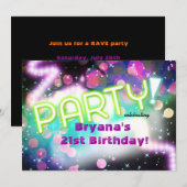 Invitation à une fête de rave de club de néon colo (Devant / Derrière)