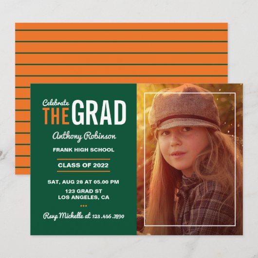 Invitation à une fête de remise de diplômes orange (Devant / Derrière)