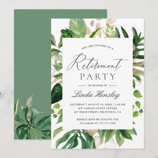 Invitation à une fête de retraite d'été avec feuil (Devant / Derrière)