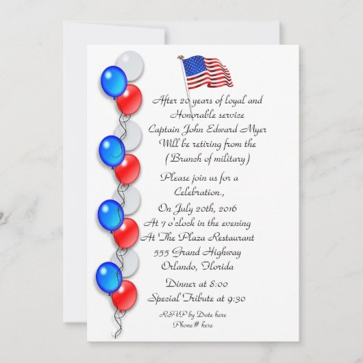 Invitation à une fête de retraite militaire ou de (Devant)