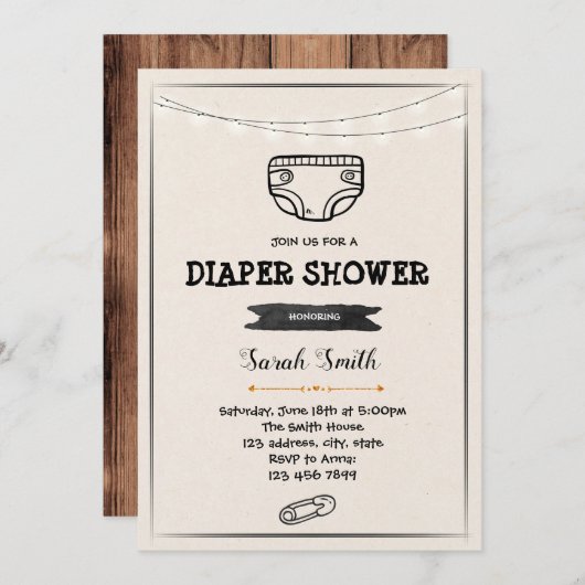 Invitation à une fête de shower de couches (Devant / Derrière)
