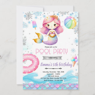 Invitation à une fête de sirène de piscine d'hiver