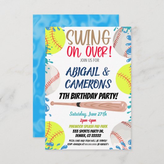 Invitation à une fête de softball et de baseball (Devant / Derrière)