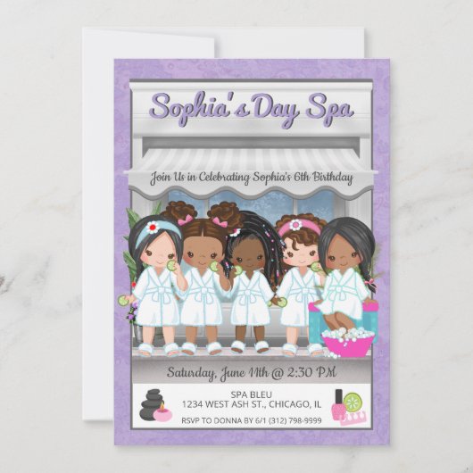 Invitation à une fête de spa pour jeunes filles (Devant)