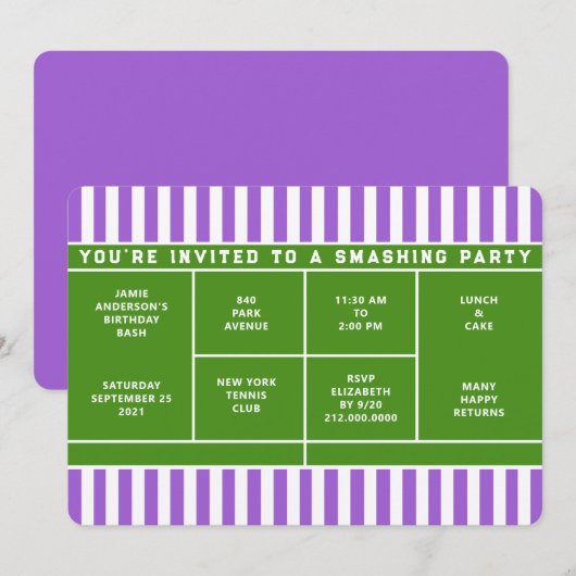 Invitation à une fête de tennis (Devant / Derrière)
