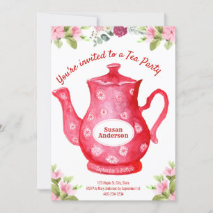 Invitation à une fête de thé à l'aquarelle avec un