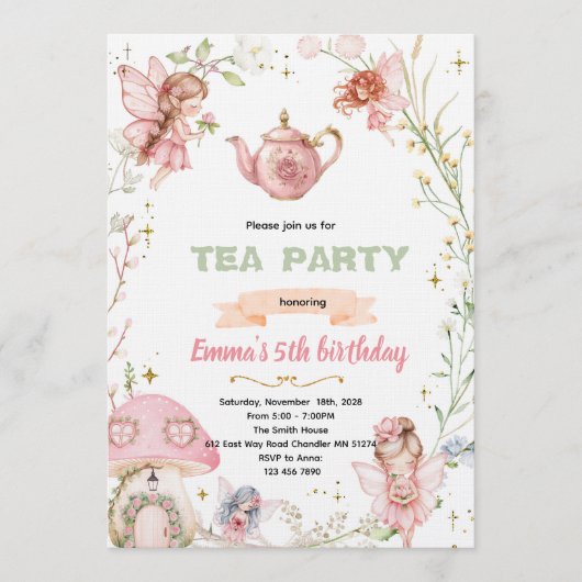 Invitation à une fête de thé de fée mignonne (Devant)
