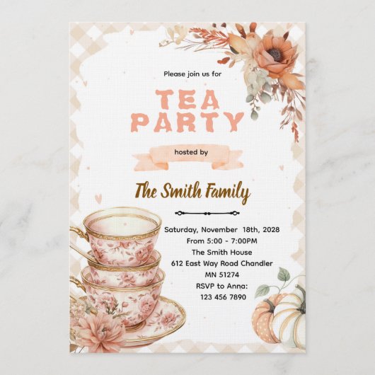 Invitation à une fête de thé de Thanksgiving d'aut (Devant)